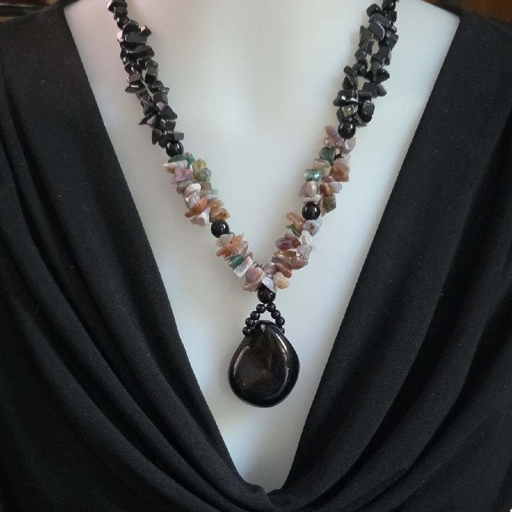 Moody Semi-Precious Stones Black and Multicolor Necklace